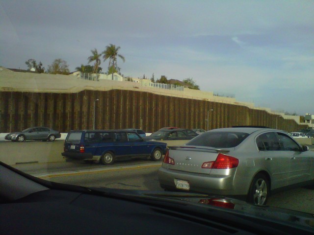 405 Freeway south - new retaining wall