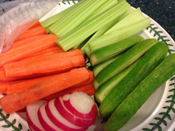 Starter course: Crudite' (carrots, celery, cucumber & radish) w/ranch dressing
