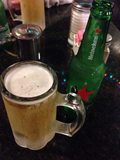 Dinner at the NoHo Diner - Heineken in a frosted glass
